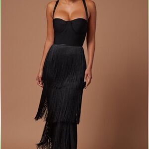 Black Fringe Maxi Dress